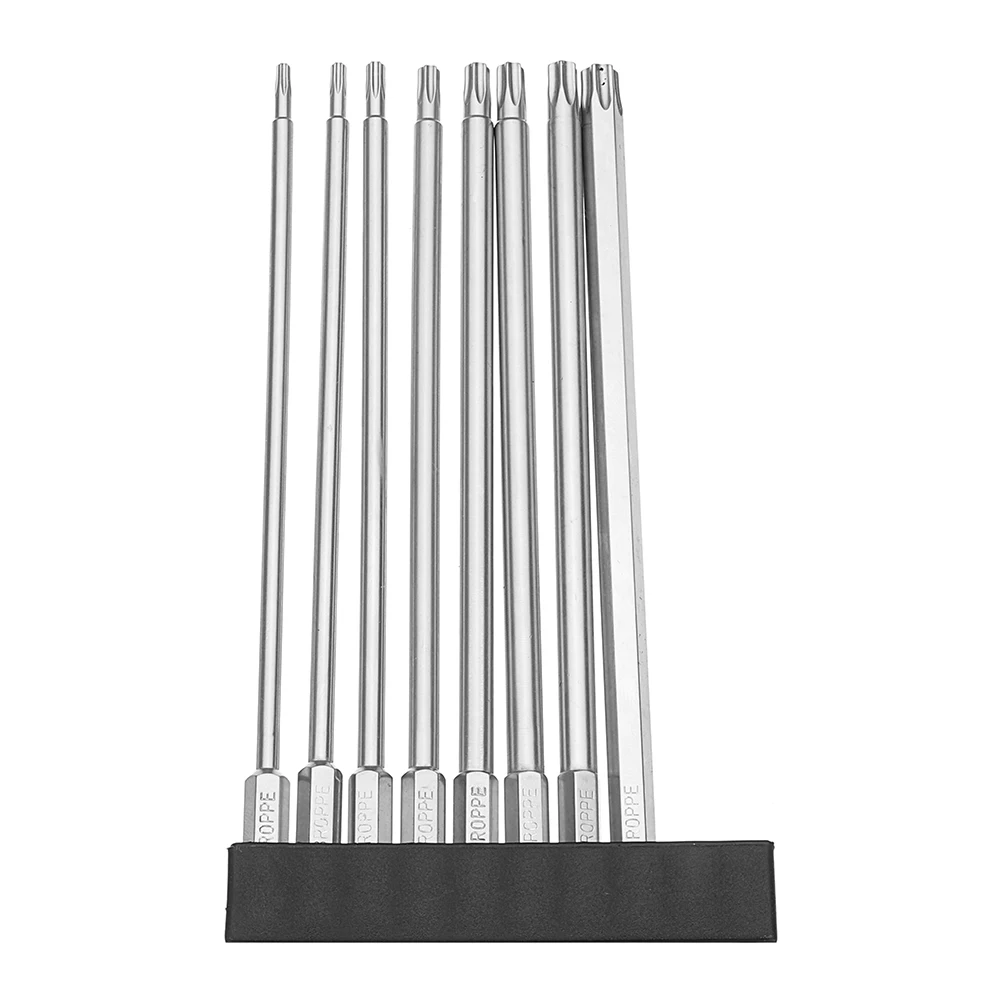 

Broppe 8pcs T9/T10/T15/T20/T25/T27/T30/T40 Magnetic Torx Screwdriver Bit Set 150mm S2 Steel Electric Screwdrier Tools