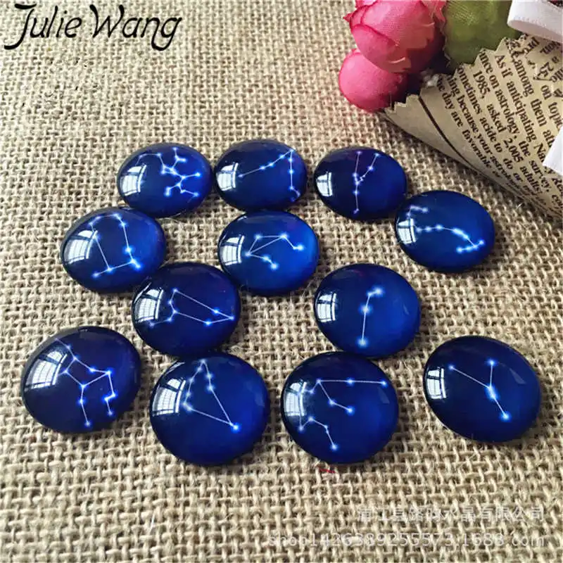 

Julie Wang 50PCS 8-15mm Randomly Mix Constellation Blue Cabochons Glass Flatback Necklace Bracelet Jewelry Making Accessory
