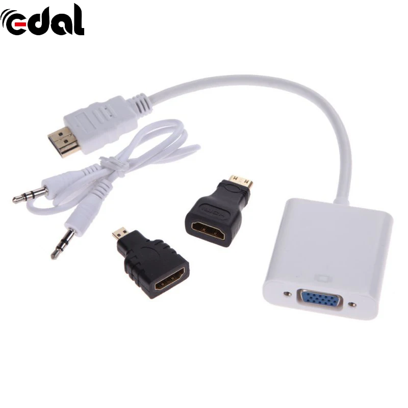 EDAL 1080P Micro HDMI/Mini HDMI/HDMI в VGA конвертер адаптер с аудио-видео кабелем белый черный |
