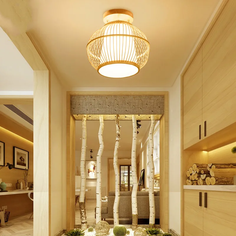 Chinese retro pastoral rattan bamboo art ceiling lamp aisle corridor light club porch ZP4231607 | Освещение