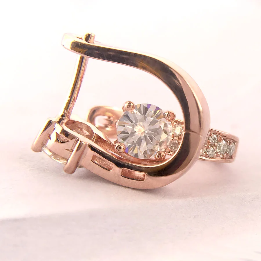 Женские серьги гвоздики с муассантом 14K желтое золото и серебро 1CTW 5 мм|stud