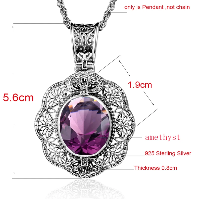 

Szjinao Hot Vintage Custom 925 Sterling Silver Pendant Necklaces Amethyst Plower Necklaces For Women Jewelry Wholesale