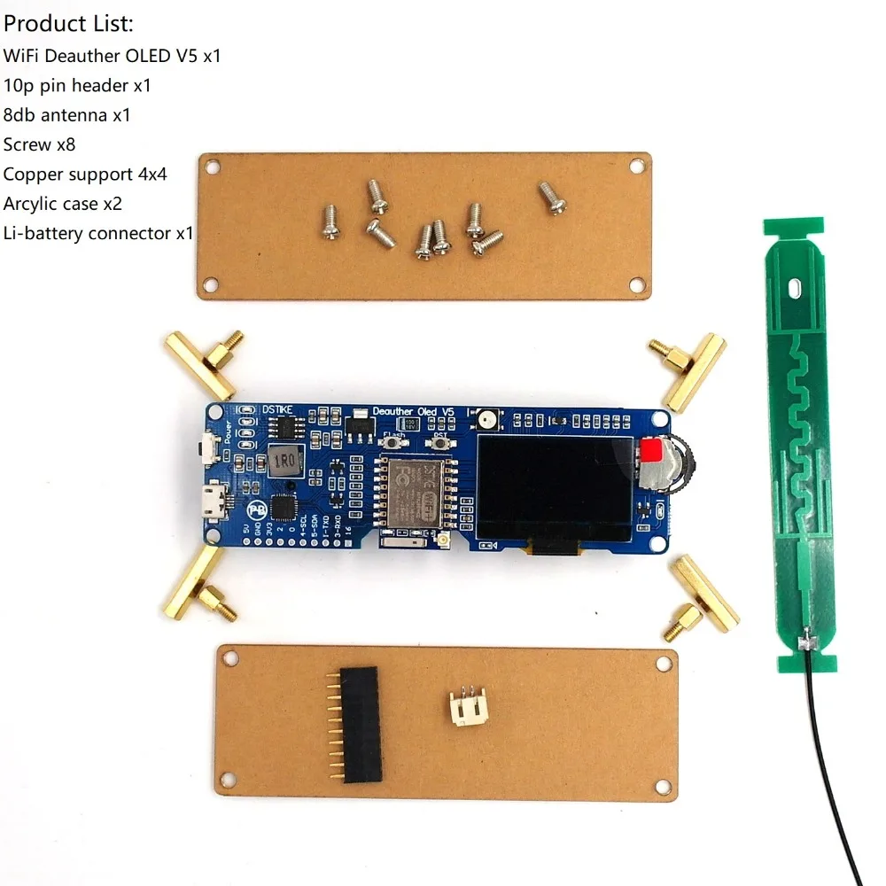 DSTIKE WiFi Deauther OLED V5 | ESP8266 макетная плата | 18650 защита от полярности аккумулятора | Чехол | антенна | 4MB ESP-07