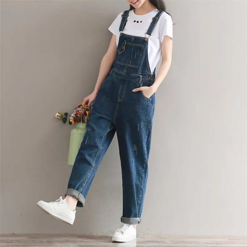 Jumpsuit 01 Женский джинсовый комбинезон, джинсовый комбинезон на лямках, Повседневные базовые длинные брюки, большие размеры, свободные штаны для отдыха, комбинезоны с широкими штанинами ZL6720 - Цвет: Jumpsuit 01