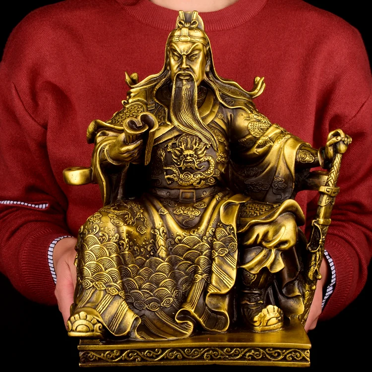 

unique HOME # OFFICE TOP Talisman Money Drawing Martial god of wealth guan gong Guandi brass Hand engraving art sculpture