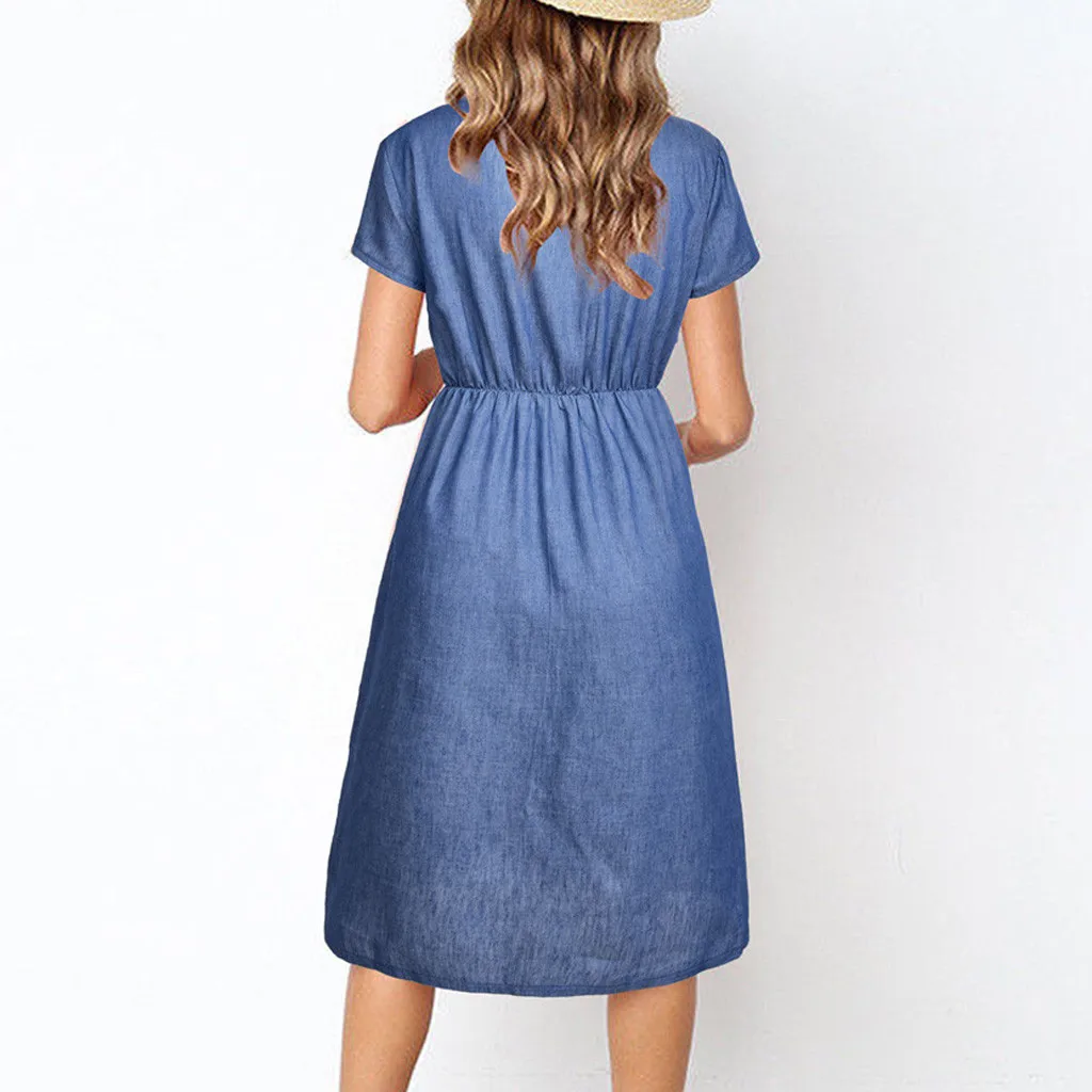 Женское джинсовое платье на пуговицах JAYCOSIN летнее пляжное средней длины с