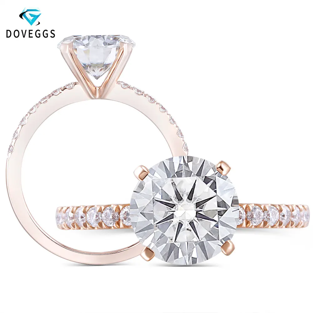 DovEggs 10K розовое золото центр 2ct 8 мм F цвет Moissanite Помолвочные кольца с бриллиантом для женщин Золотое обручальное кольцо с акцентами