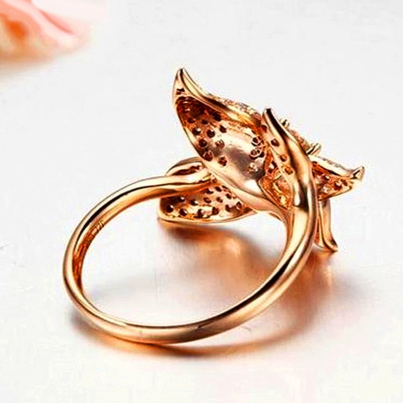 Яркие кольца в форме орхидеи из титановой стали цвета розового золота для женщин