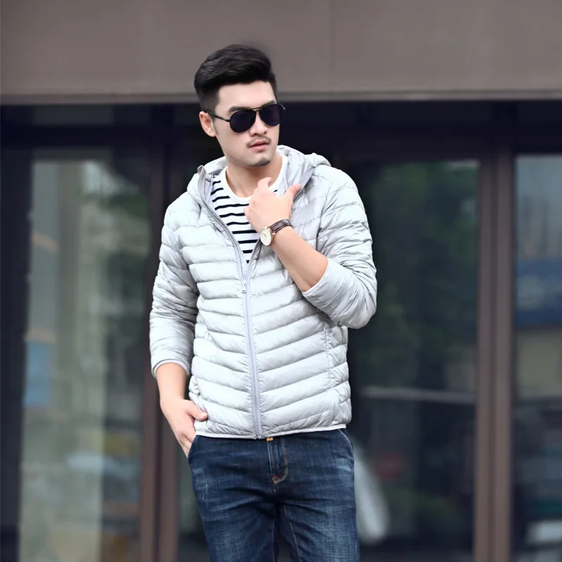 90% белый утиный пух куртки для мужчин с капюшоном ультра светильник пуховики