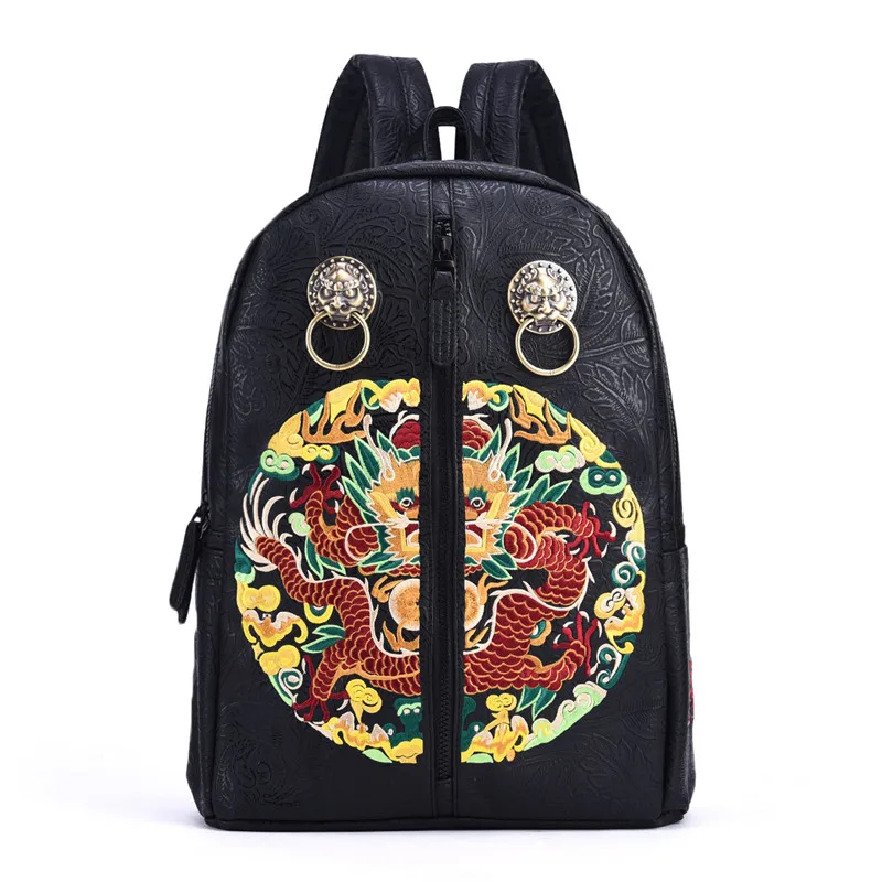 Chinese Style Trend Brand Men Backpack Vintage Lion Head Dragon Embroidery Printing Male Daily Laptop Bagpack