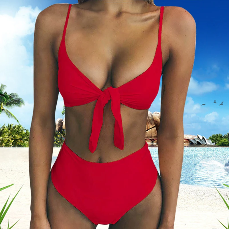 Женский купальник HEFLASHOR бикини с завязками и высоким вырезом 2019|Купальники| |