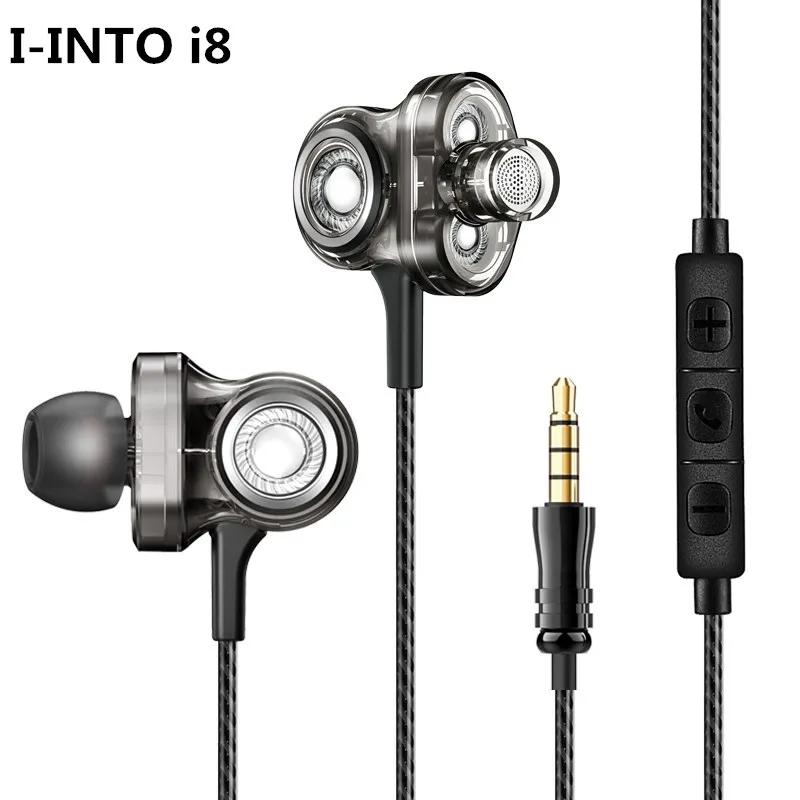 I-INTO i8 HIFI наушники 3 динамические басы Наушники 3DD в ухо стерео наушники Рок DJ гарнитура с микрофоном для Xiaomi/iPhone