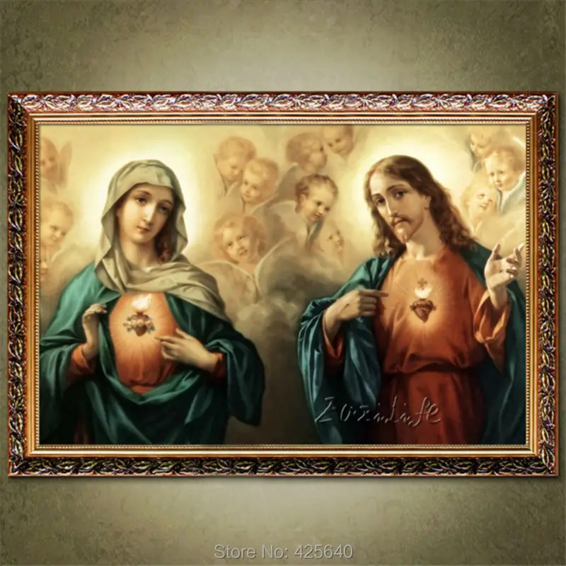 Иисус Христа и Дева Священное Сердце художественное украшение Печать на холсте