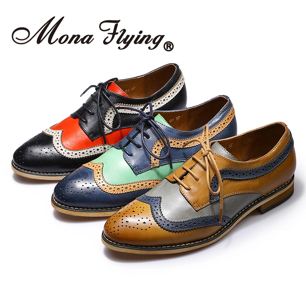 Mona flying/женские кожаные Разноцветные Туфли-оксфорды на шнуровке с перфорацией типа «броги»; туфли дерби; женские B098-01