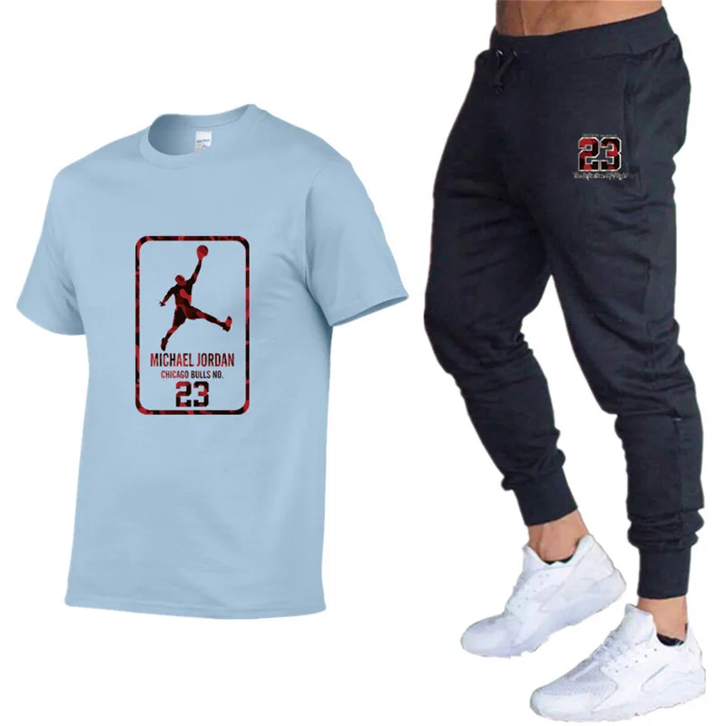 Качественные Брендовые мужские комплекты Jordan 23 футболки+ брюки Мужская брендовая одежда костюм из двух предметов спортивный костюм футболки спортивные залы тренировка набор для фитнеса