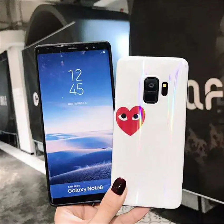 Чехлы для телефонов с полной задней поверхностью для Galaxy S7 Edge S9+ S8 Plus Note 8 9, радужные блестящие лазерные цветные чехлы с узором в виде глаз и сердца