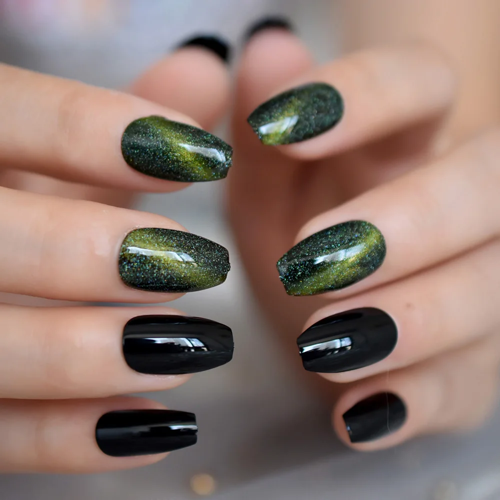 Накладные ногти Holo Beauty звездное небо кошачьи глазки французская Балерина гроб