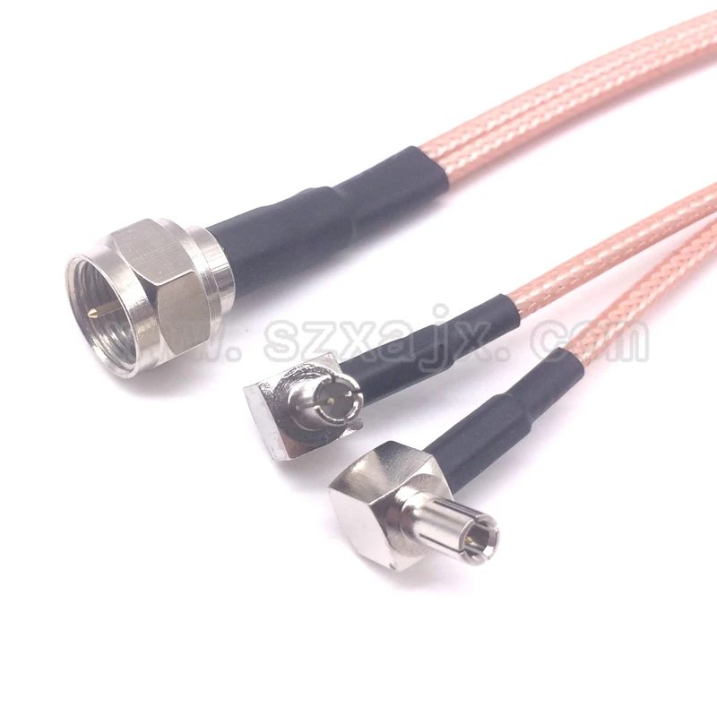 Коннектор JX RF Pigtail кабель F к двум TS9 Y образным 2 X штекер прямоугольный обжимный 15