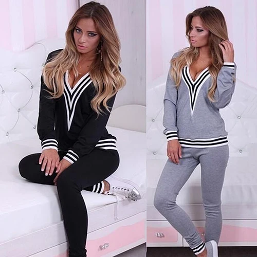 Новое поступление Женский Повседневный Спортивный костюм с V-образным вырезом