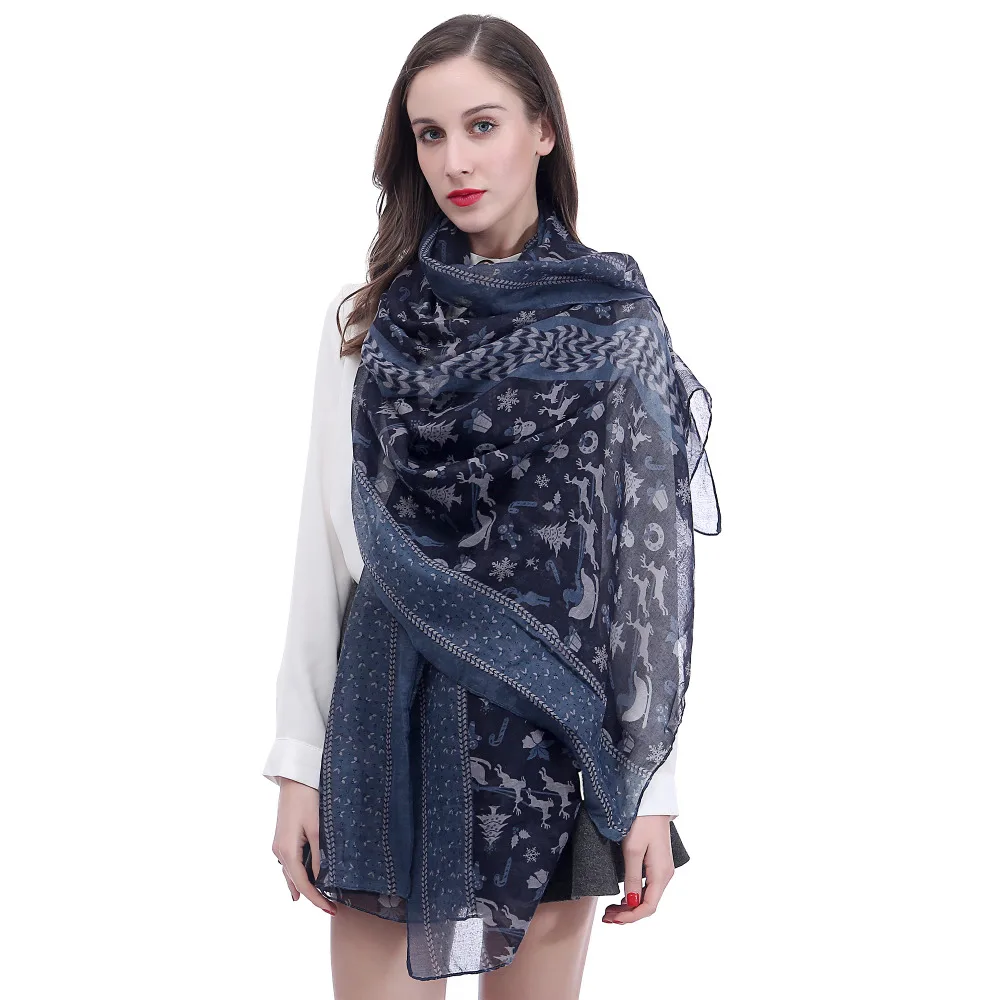 Шаль в виде Санты оленя снеговика дерева печатный рисунок женский шарф мягкая