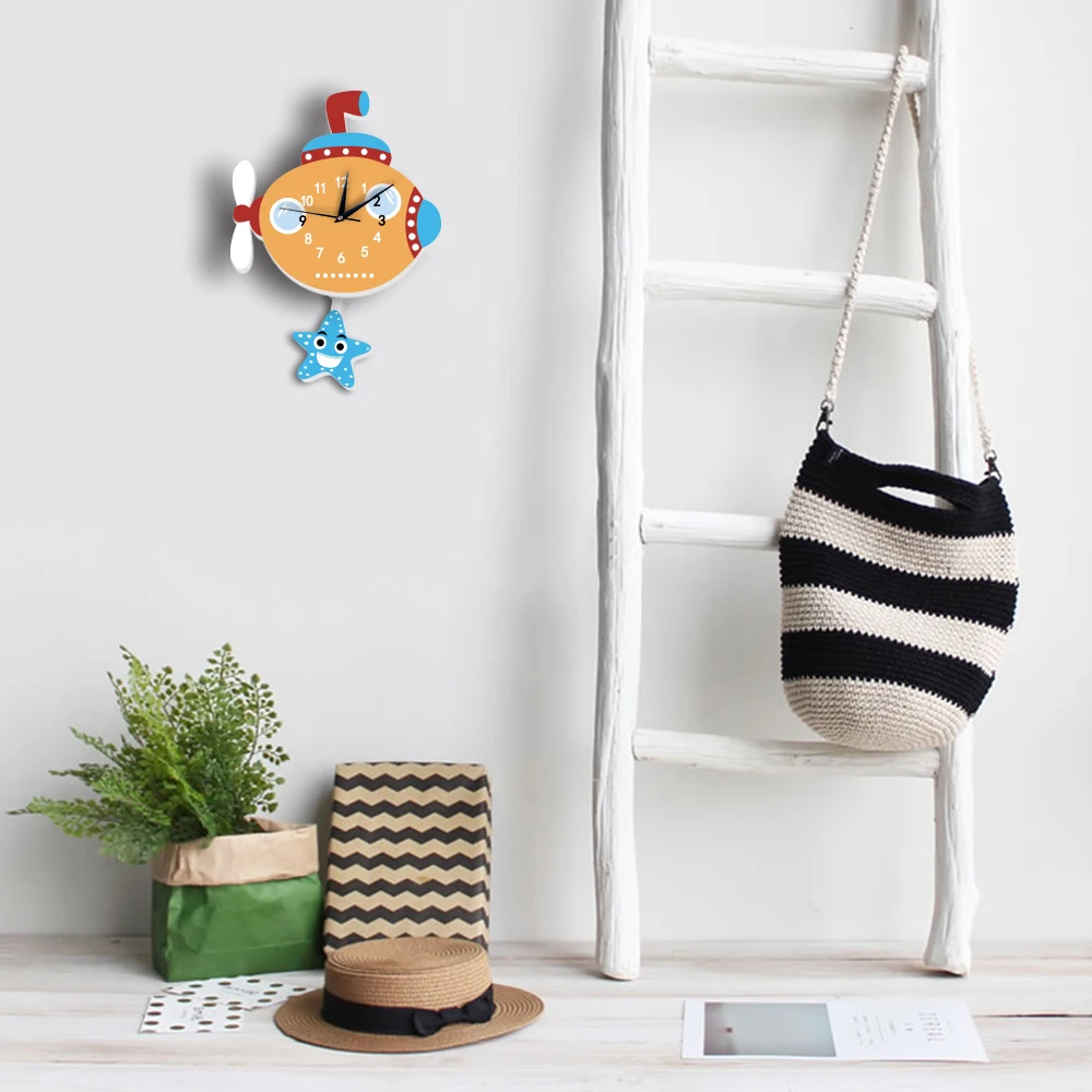 3D наклейка для настенных часов маятник тихий милый мультфильм подводная лодка