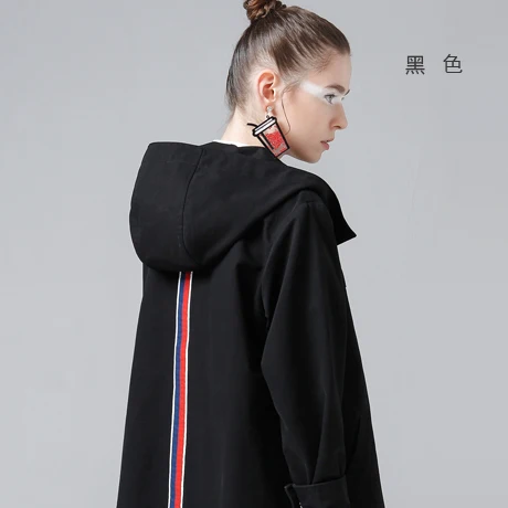 black Toyouth полосатые куртки-бомберы сзади Женские Новые короткие пальто винтажная Лоскутная Верхняя одежда с капюшоном пальто Свободное хлопковое Chaqueta Mujer - Цвет: black