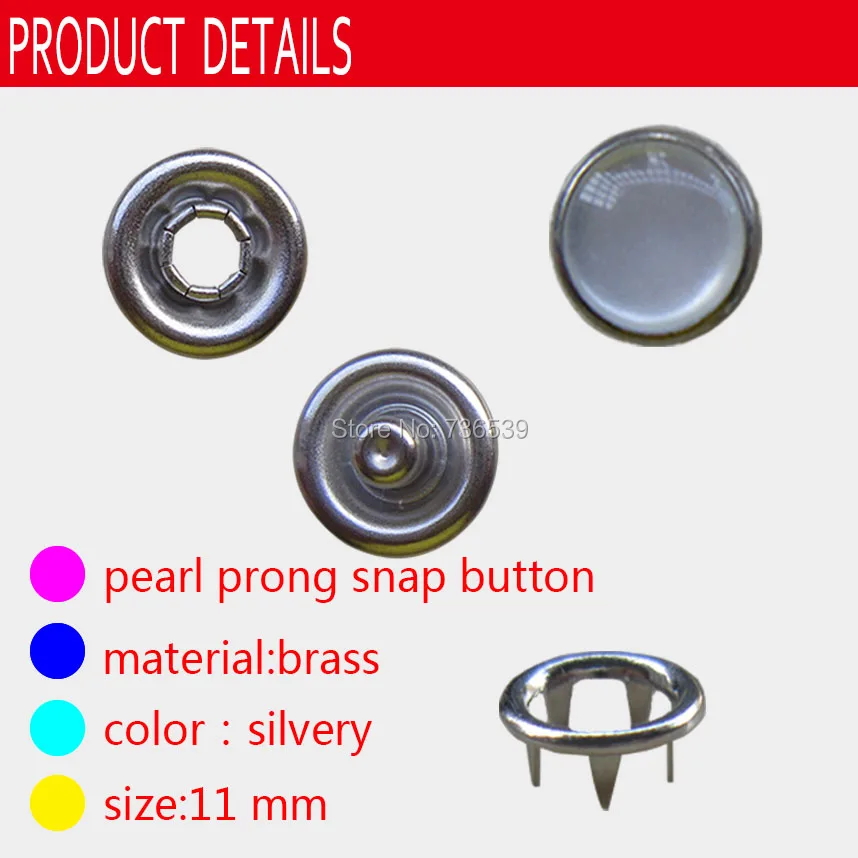 

FREE SHIPPING three colors 1000sets high quality 11mm pearl prong snap button