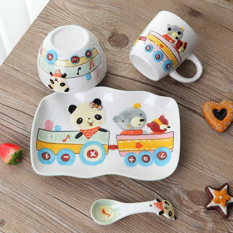 4 шт./компл. детская тарелка для перевозки животных чашка с бантом вилки ложка