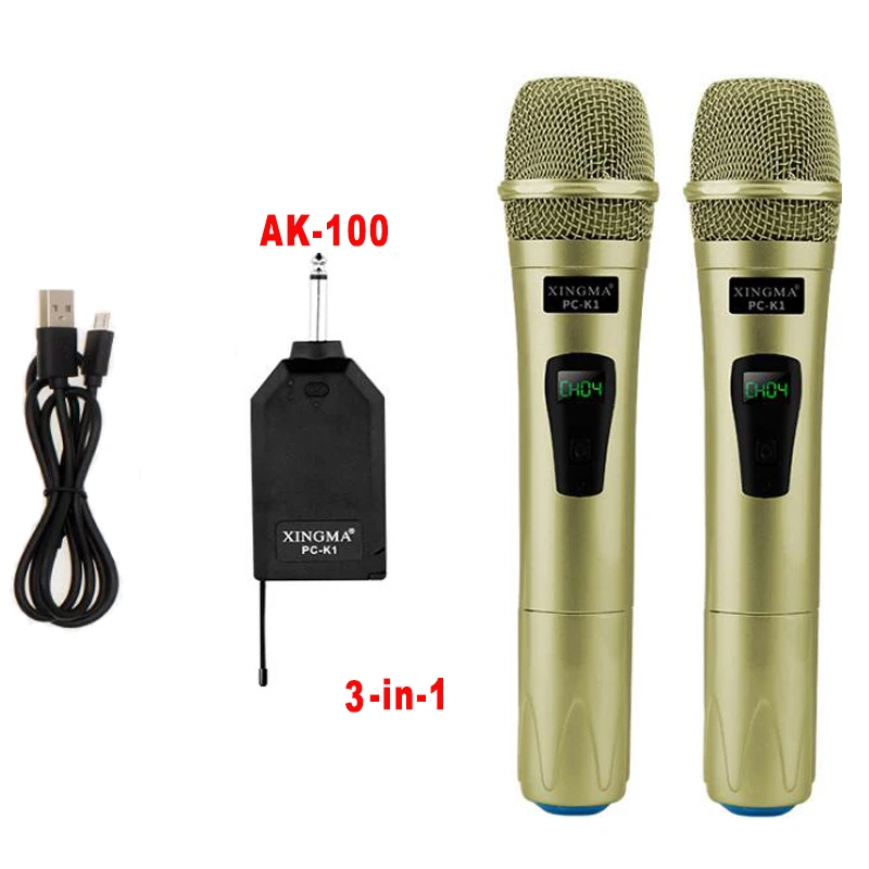 XINGMA PC-K1 беспроводной микрофон профессиональный ручной 2 канала студия двойной VHF динамический микрофон для караоке системы компьютера KTV