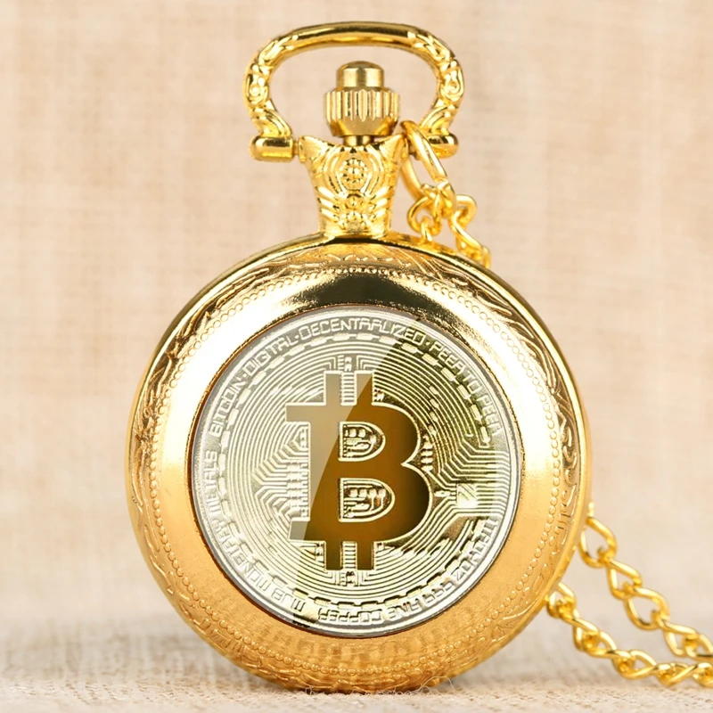 Позолоченные физические биткоины Casascius Биткоин BTC кварцевые карманные часы физический Металл антикварная имитация Бит монета художественная коллекция