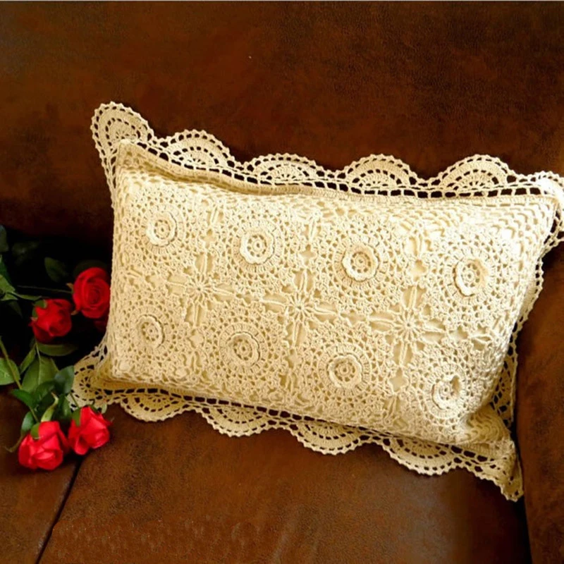 100% хлопок ручная вязка крючком 3D крючок цветок тканая поясничная Подушка с