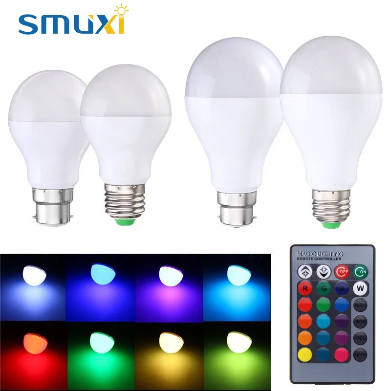 SMUXI RGB светильник светодиодный лампы E27 B22 5W 10W Цвет меняющийся Точечный люстра ing с