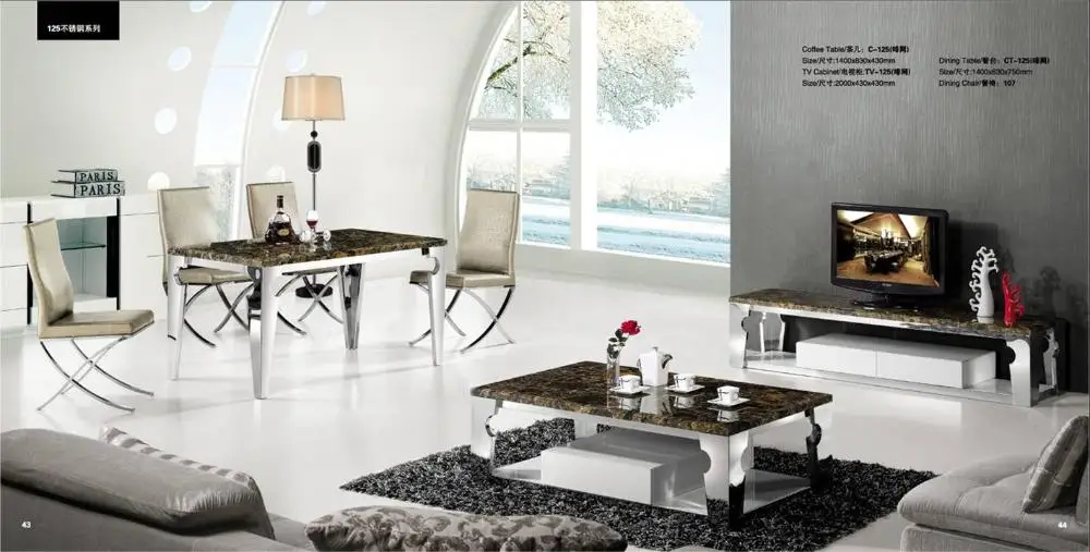 Из нержавеющей стали и мрамора 3 шт. Набор для столовой журнальный столик ТВ шкаф