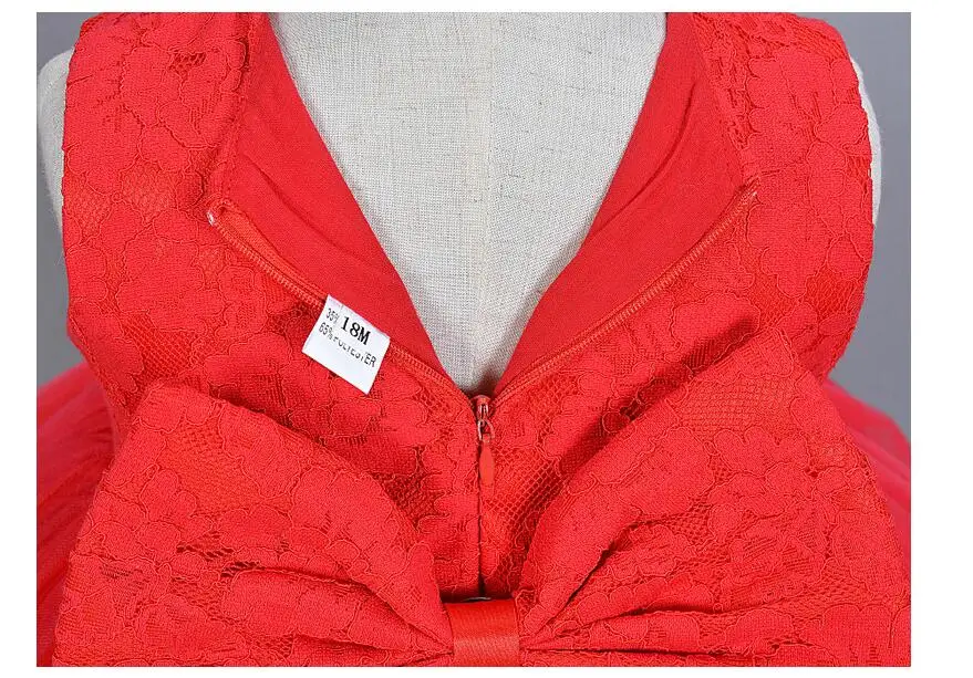 Красный розовый с белым Bowknots вышитой отделкой для маленьких девочек платье на крестины принцессы Свадебная вечеринка новорожденных Крещение платье