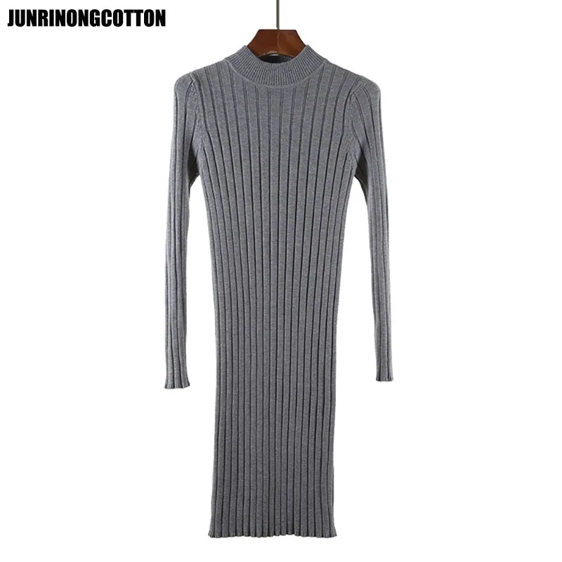 JUNRINONGCOTTON 2018 осенне-зимнее теплое платье-свитер женское облегающее платье