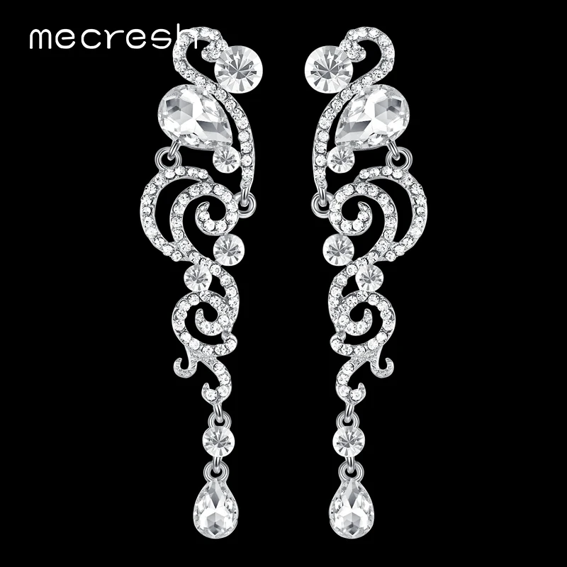 Mecresh Роскошные Кристальные Серебряные длинные серьги капли для женщин в форме
