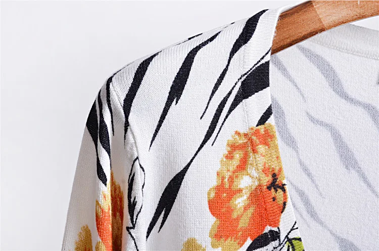 2018 women sweater fall and winter knit orange flower zebra print cardigan new sweet |
