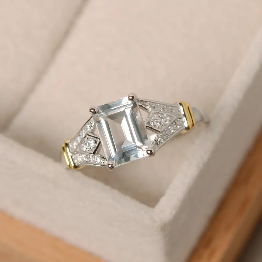 Gorgeous and Noble Natural Zircon Ring Jewelry Two-color Engagement Ring