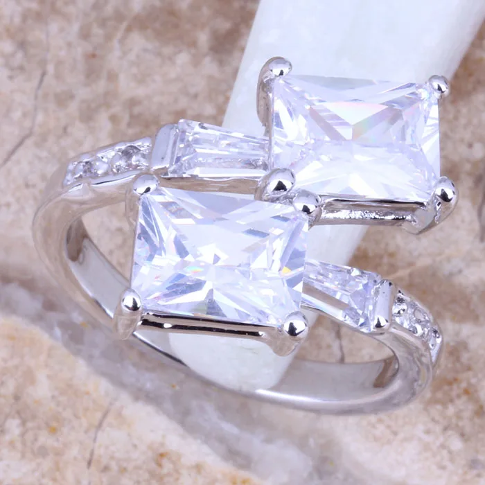 Романтическое белое CZ посеребренное женское Ювелирное кольцо Размер 5 / 6/7/8/9 R0769 |