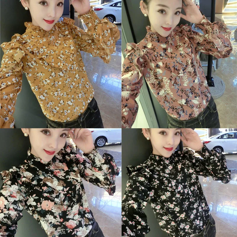 6XL плюс Размеры Элегантный длинным рукавом шифоновая рубашка 2018 Мода Женщина