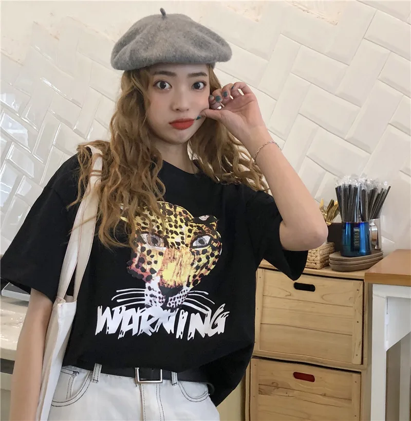 Для женщин Harajuku личность Тигр Футболка с принтом летняя мода милые футболки