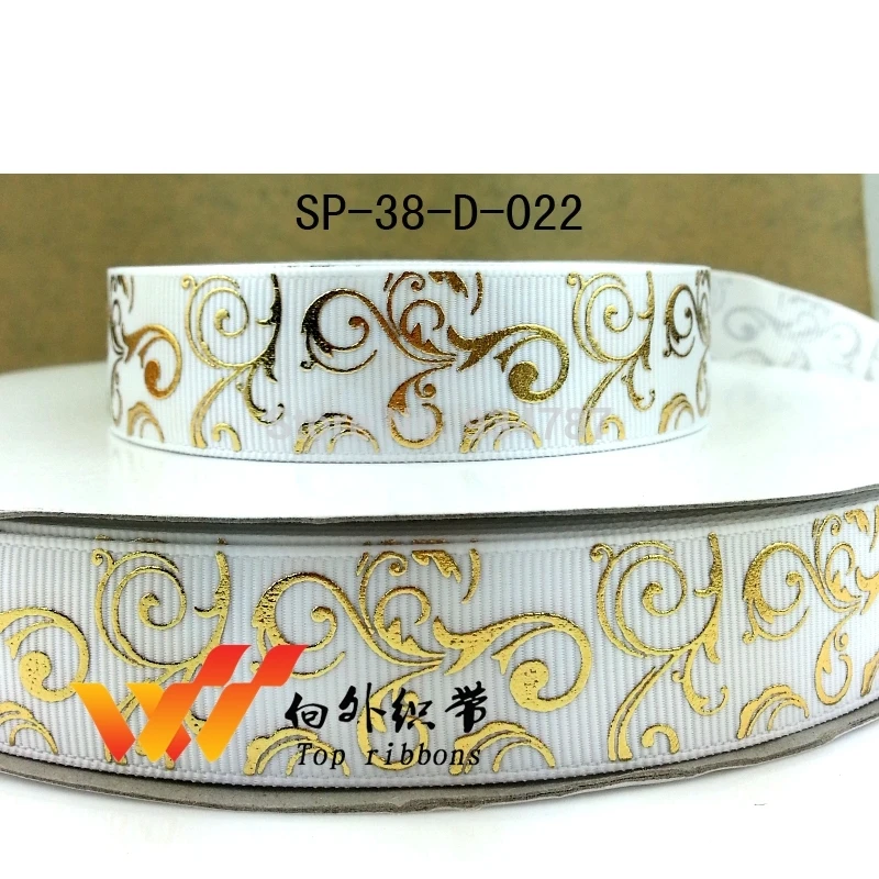Бесплатная доставка 50 ярдов Золотая вихревая фольга печатная grosgrain лента sp-G-38 |
