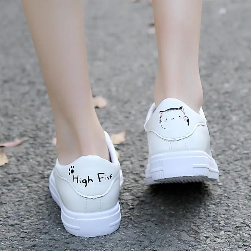 810 Cat Новинка года; сезон весна; tenis feminino; белые туфли на шнуровке; Женские однотонные повседневные кроссовки из искусственной кожи; Zapatos - Цвет: 810 Cat