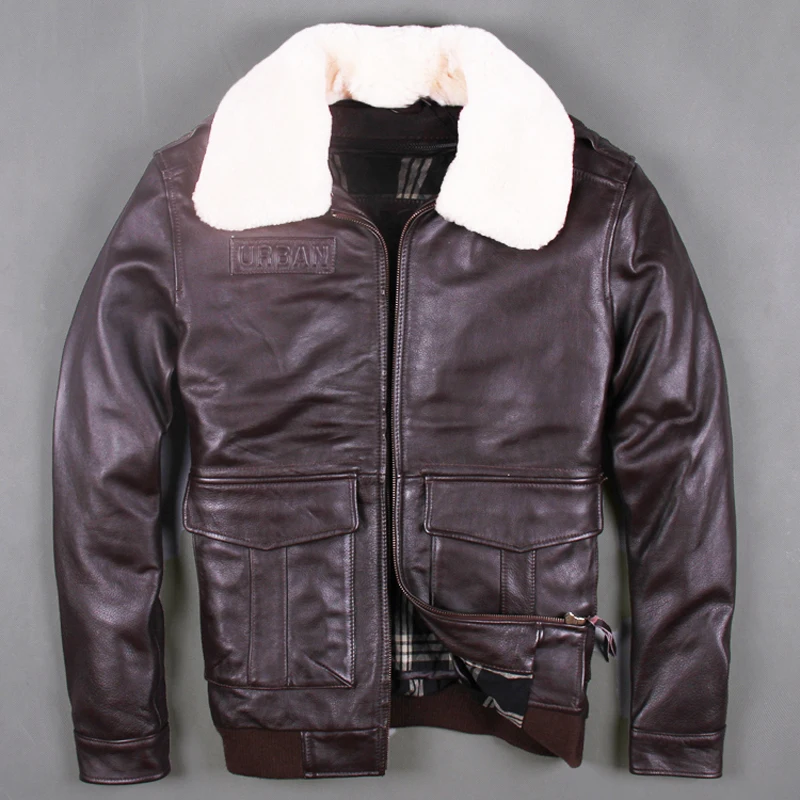 

2018 Men Black Brown Pilot Leather Jacket Europe Plus Size XXL Genuine Thick Cowhide Russian Aviator Leather Coat FREE SHIPPING