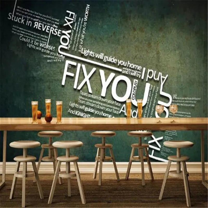 

Rustic Vintage 3D Wallpapers Roll Dark green Wall Papers Home Decor English Alphabet Wall Paper for Creative Bar Cafe Wallpaper