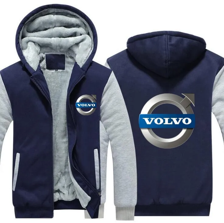 Volvo мужская куртка с капюшоном на застежке зимнее флисовое утепленное пальто