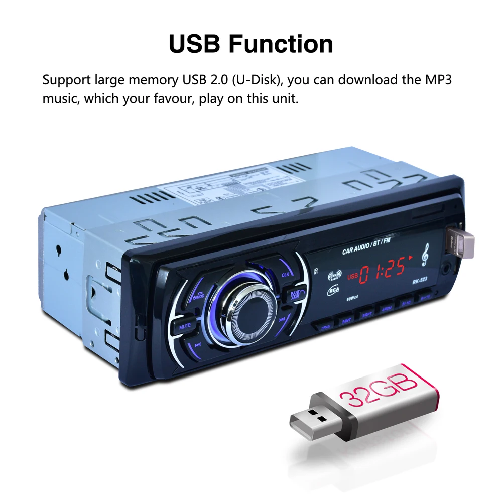 12V 4*60W Car Stereo Bluetooth Wireless Digital Media In Dash Receivers USB/SD/MMC MP3 Player FM Radio With Remote Control