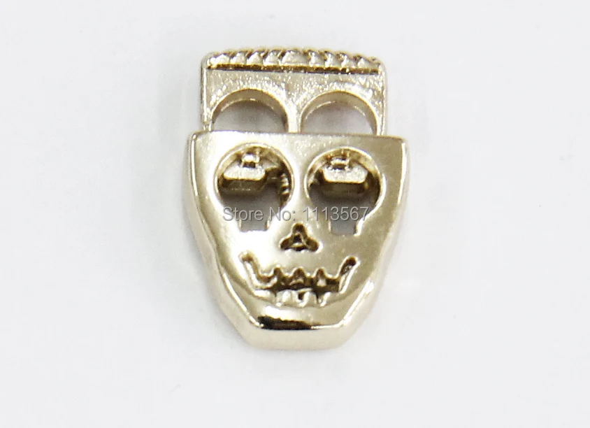 100 штук золотой тон металлический череп головка пробка тумблер шнур замки шнурок