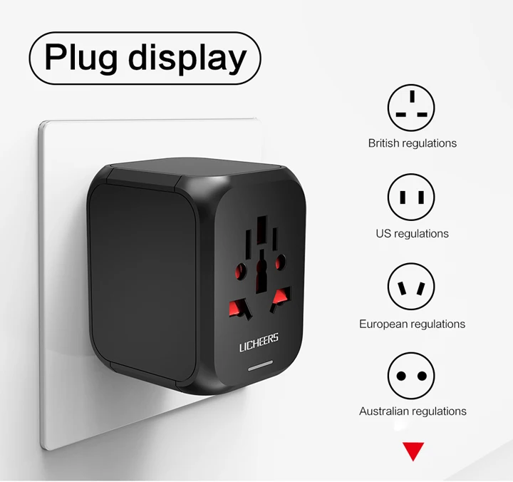 LINGCHEN дорожный адаптер Международный адаптер питания 5A 3 USB 1 type-C порт зарядное устройство AC адаптер питания для ЕС/Великобритании/Австралии/США
