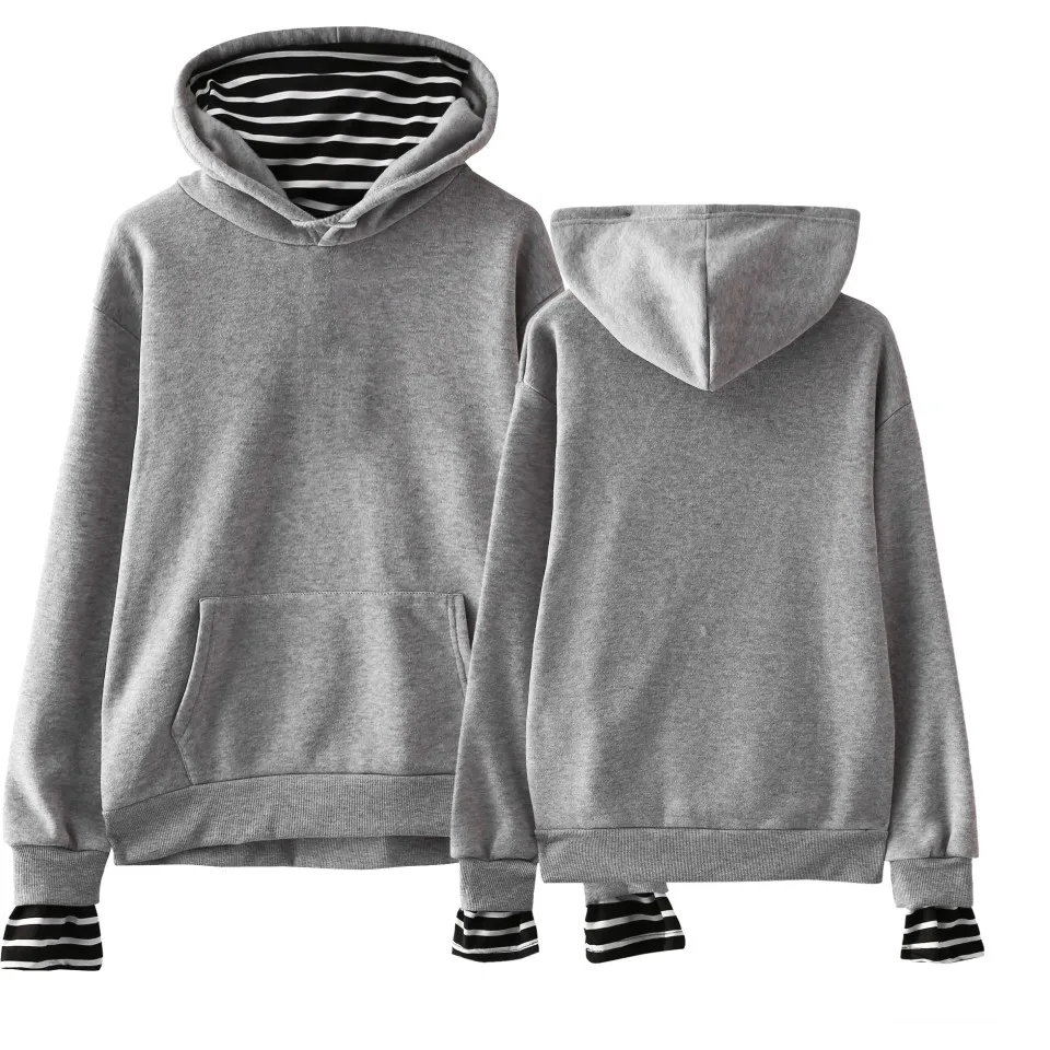 gray Solid color Дропшиппинг DIY Пользовательский логотип поддельные из двух частей толстовки для мужчин и женщин хип хоп Толстовка KPOP Настроить уличная флисовая одежда - Цвет: gray Solid color